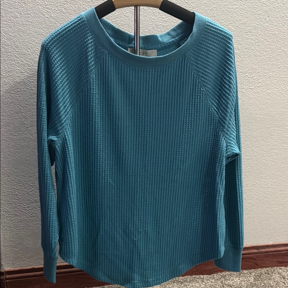 Teal Long Sleeve Waffle Knit Top